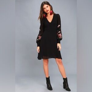 Holly Black Embroidered Long Sleeve Dress